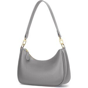 Women's Gray PU leather Gold Chain Strap Underarm Zipper Pouch Hobo Purses